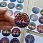 30 Adet Vitray Hayat Ağacı Sticker Seti Bullet Journal Laptop Termos Scrapbook Renkli Cam Yuvarlak