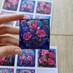 12 Adet Vitray Gül Sticker Seti Bullet Journal Laptop Termos Renkli Cam Kare Sticker