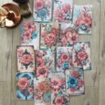 15 Adet Vintage Turkuaz Mercan Gül Temalı Scrapbook Kağıt Seti Bullet Journal Dekupaj Kağıdı