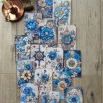 15 Adet Mavi Gold Gül Temalı Scrapbook Kağıt Seti Bullet Journal Dekupaj Kağıdı