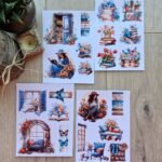 4 Sayfa 21 Adet Mavi Kitap Temalı Sticker Seti Kız Sticker Mavi Turuncu Kitap Kız Çiçek