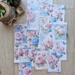 15 Adet Eskitme Vintage Pembe Gül Temalı Scrapbook Kağıt Seti Bullet Journal Dekupaj Kağıdı Mavi