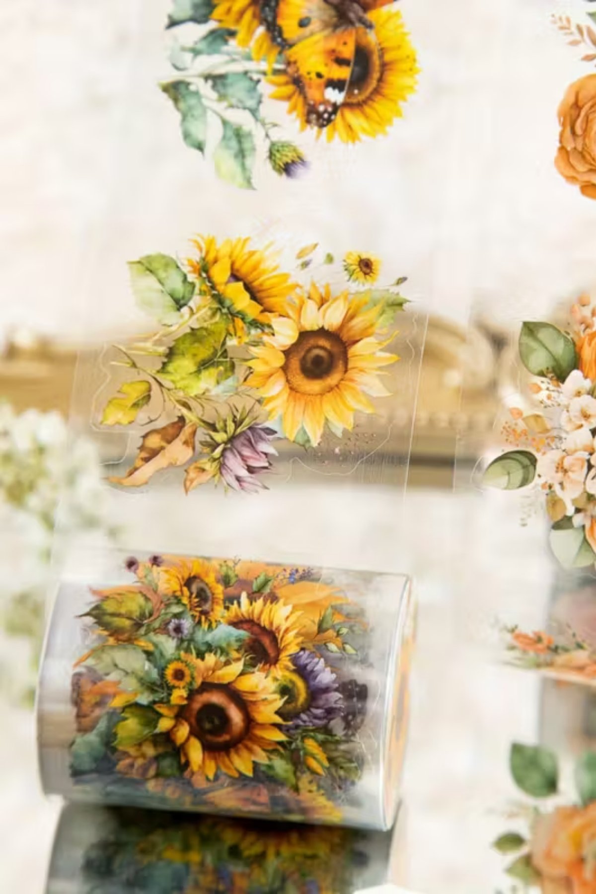 1_org_zoom-346.jpg 1 Rulo Şeffaf Sarı Ayçiçeği Pet Bant Kesimli 5cmx2m Scrapbook Bullet Journal Ajanda Washi Tape - Görsel 1