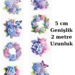 1 Rulo Şeffaf Ortanca Çiçek Pet Bant Kesimli 5cmx2m Scrapbook Bullet Journal Ajanda Washi Tape