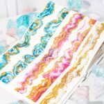 1 Rulo Şeffaf Yaldızlı Pembe Mermer Desen Bant 6.5cmx2m Scrapbook Bullet Journal Ajanda Washi Tape