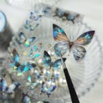 21 Adet Yaldızlı Holografik Şeffaf Mavi Kelebek Sticker Scrapbook Bullet Journal Ajanda Planlayıcı