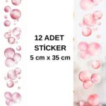 12 Adet Şeffaf Pembe Baloncuk Sticker Bullet Journal Scrapbook Laptop Ajanda Planlayıcı