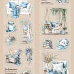 13 Adet Şeffaf Mavi Ev Temalı Sticker Bullet Journal Scrapbook Laptop Ajanda Planlayıcı