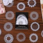 30 Adet Şeffaf Yuvarlak Beyaz Dantel Desen Sticker Bullet Journal Scrapbook Laptop Ajanda Planlayıcı