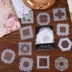 30 Adet Şeffaf Kare Beyaz Dantel Desen Sticker Bullet Journal Scrapbook Laptop Ajanda Planlayıcı