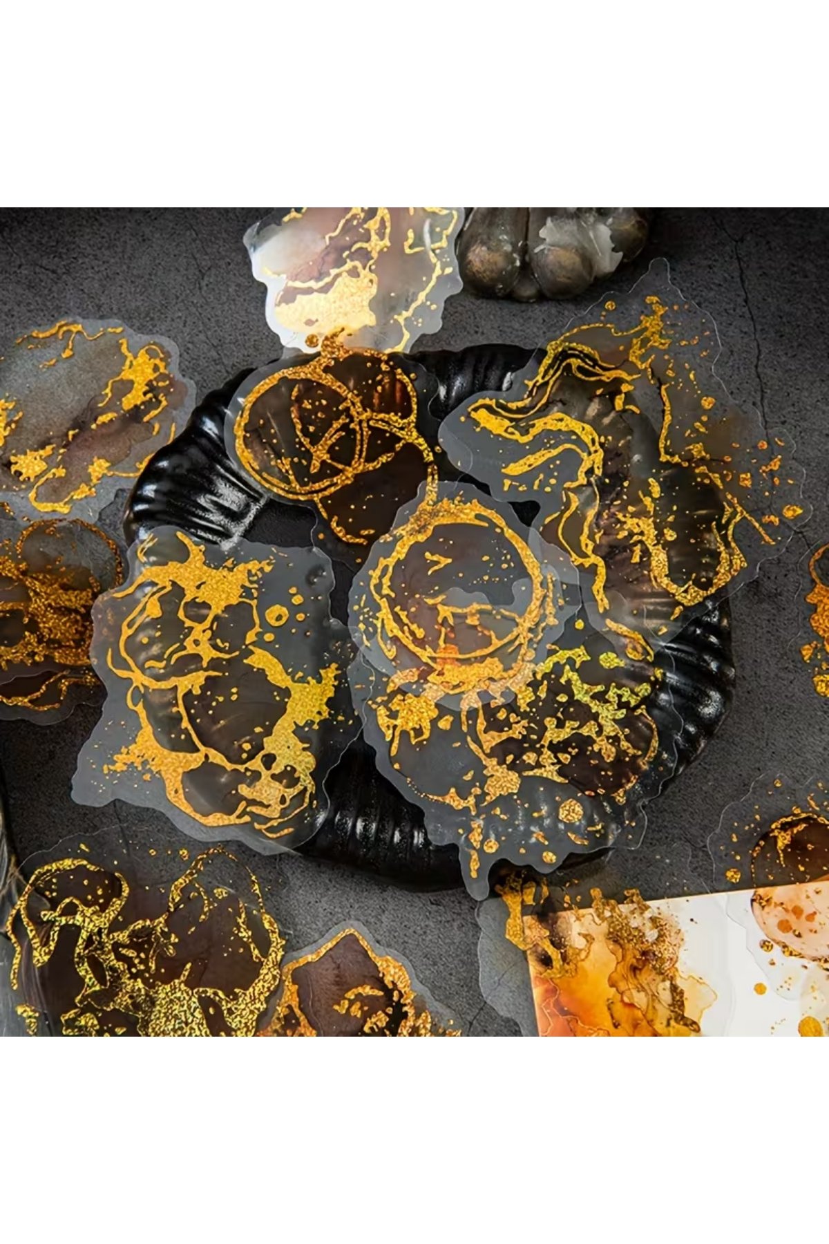 1_org_zoom-552.jpg 15 Adet Şeffaf Yaldızlı Suluboya Siyah Sticker Bullet Journal Scrapbook Ajanda Laptop Günlük - Görsel 1