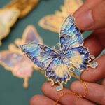 Oymalı Zincirli Mavi Kelebek Altın Renk Metal Kitap Ayracı Hediyelik Sanatsal