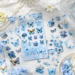 4 Sayfa 66 Adet Şeffaf Mavi Kelebek Çiçek Sticker Bullet Journal Scrapbook Laptop Ajanda Planlayıcı
