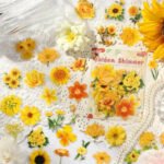 60 Adet Sarı Şeffaf Çiçek Sticker Seti Bullet Journal Scrapbook Laptop Ajanda Planlayıcı