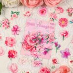60 Adet Pembe Şeffaf Çiçek Sticker Seti Bullet Journal Scrapbook Laptop Ajanda Planlayıcı